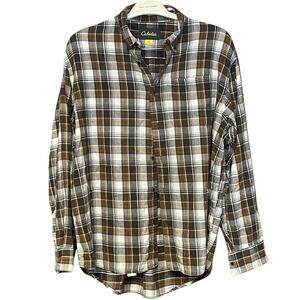 Cabela’s flannel shirt brown plaid warm cozy size large